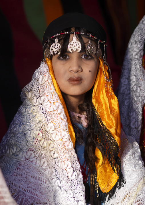 Portrait of a Tuareg girl in traditional cloting, Tripolitania, Ghadames, Libya