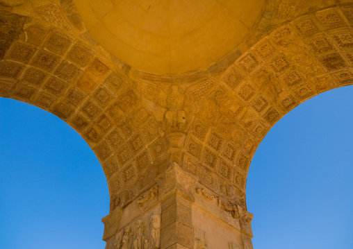 Arch of septimus severus detail in leptis magna, Tripolitania, Khoms, Libya