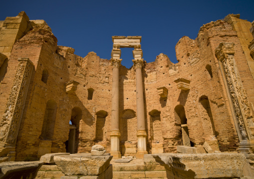 Ancient ruins of new basilica in leptis magna, Tripolitania, Khoms, Libya