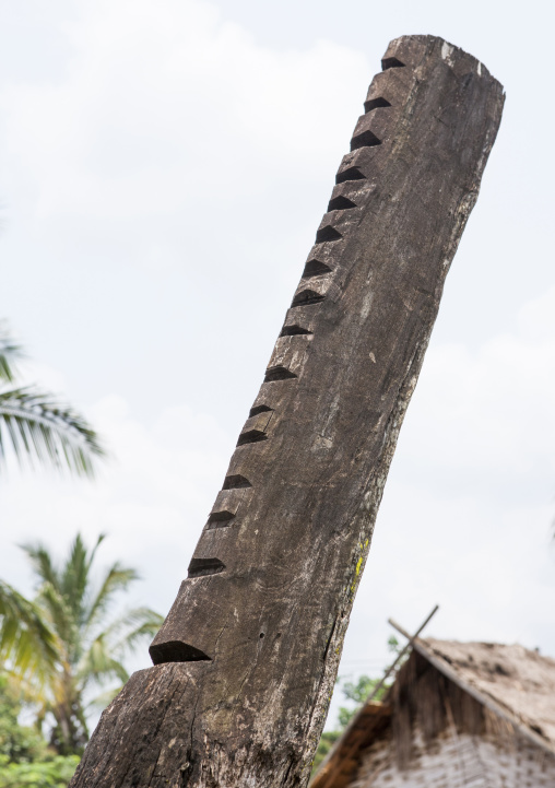 Alak minority sacrifice crocodile pillar, Boloven, Laos