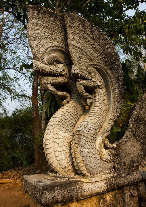 Dragons in a buddhist temple, Champasak, Laos