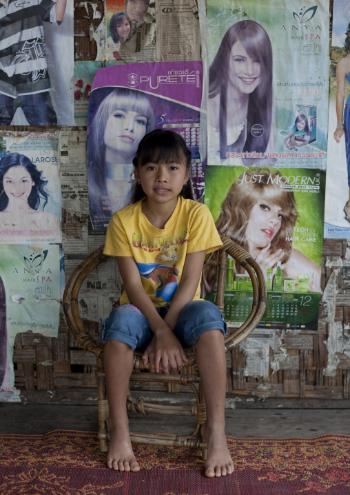 Young girl in her house, Muang sing, Laos