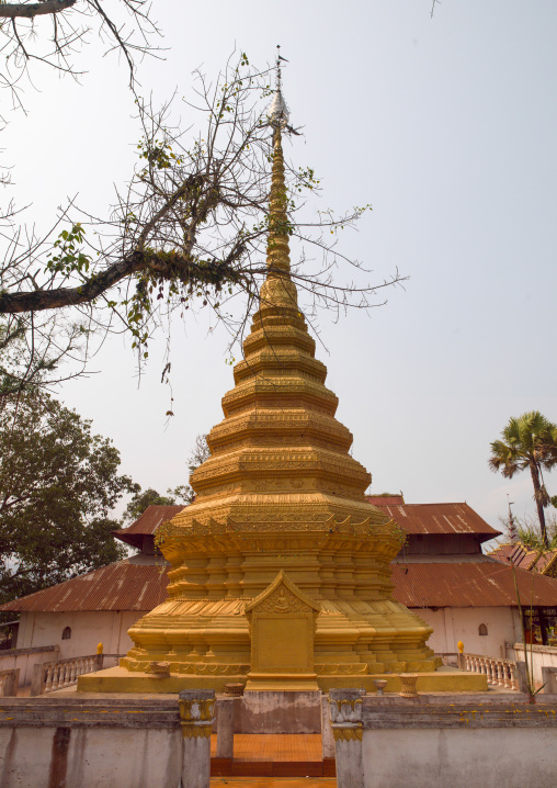 Buddhist gold covered stupa, Nam deng, Laos