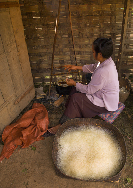 Woman in a silk factory, Louang namtha, Laos
