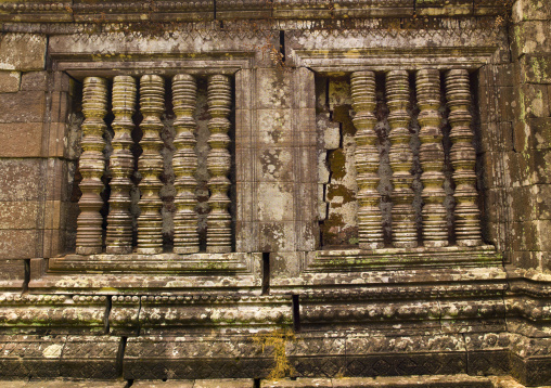 Window detail of middle level pavilion of wat phu, Champasak, Laos