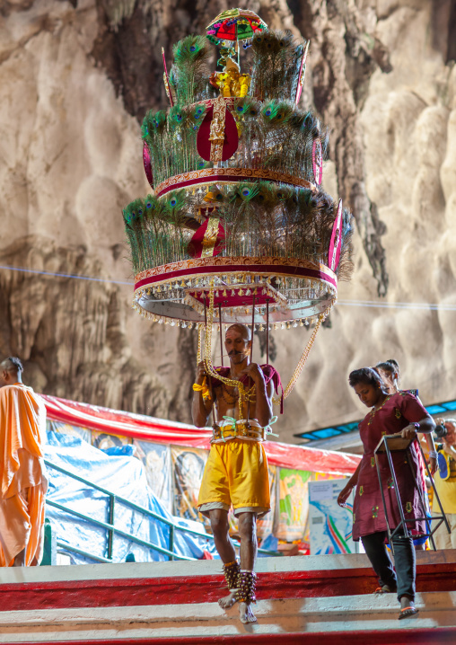 Devotee Kavadi Bearer At Thaipusam Hindu Religious Festival In Batu Caves, Southeast Asia, Kuala Lumpur, Malaysia