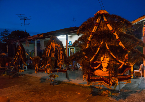 Kavadis Waiting For Devotees During The Thaipusam Hindu Festival At Batu Caves, Southeast Asia, Kuala Lumpur, Malaysia