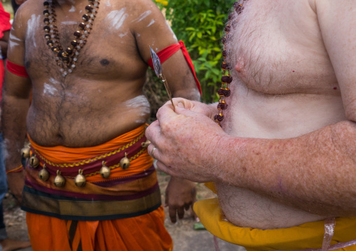 Carl, An Australian Hindu Devotee Holding A Skewer In Annual Thaipusam Religious Festival In Batu Caves, Southeast Asia, Kuala Lumpur, Malaysia