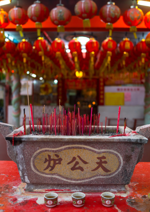 Urn Of Burning Incense Sticks At Chinese Temple, Penang Island, George Town, Malaysia