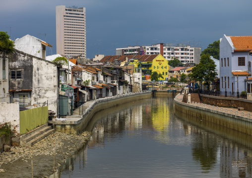 Malacca River With Row Of Heritage Shop Houses, Malacca, Malaysia