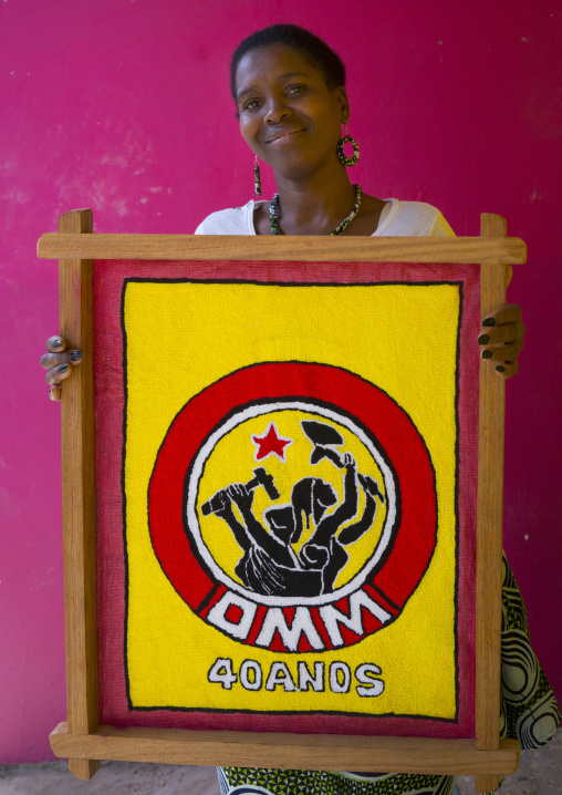 Woman Holding A Propaganda  Painting, Inhambane, Inhambane Province, Mozambique