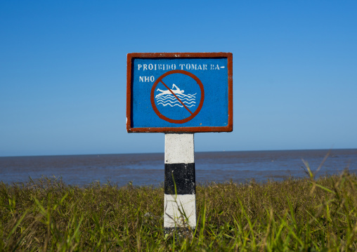 Warning Sign On The Beach, Beira, Sofala Province, Mozambique