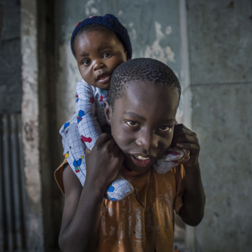 Kids Inside The Grande Hotel Slum, Beira, Sofala Province, Mozambique