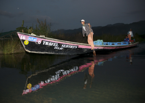 Man Rowing A Boat, Inle Lake, Myanmar