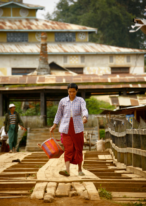 Woman From Taunggyi Walking On A Brige, Myanmar
