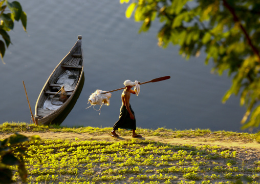 Fisherman On Irrawaddy River Banks, Myanmar