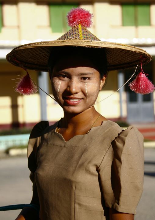 Girl With Thanaka And Hat, Ngapali, Myanmar