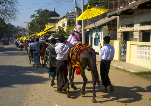 Novice Children Riding Horses For The Novitation Parade, Bagan,  Myanmar