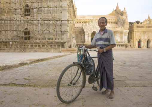 Man With A Bicycle Inside  In Ananda Paya, Bagan, Myanmar