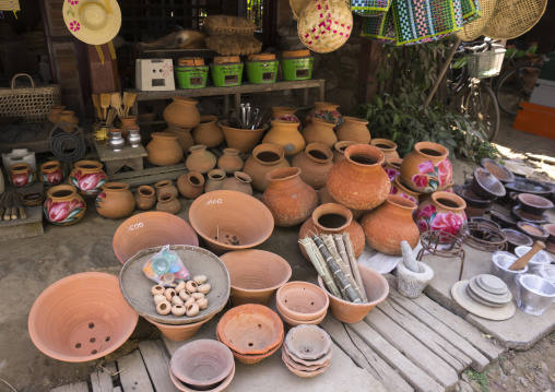Potteries And Baskets In A Shop, Thandwe, Myanmar