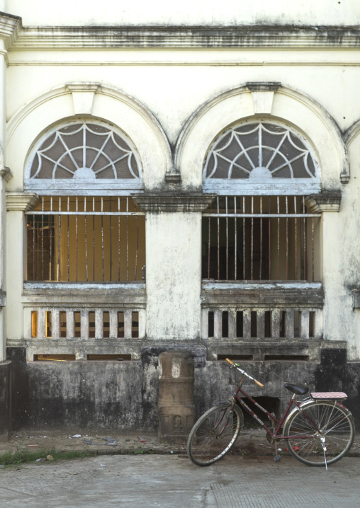 Bicycle In Front Of A Monastery, Sittwe, Myanmar