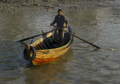 Man Rowing In The Port, Sittwe, Myanmar
