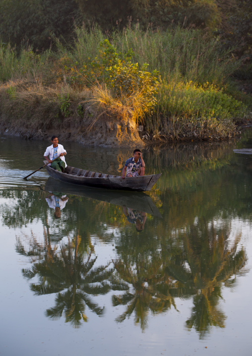 Men In A Boat On A River, Mrauk U, Myanmar