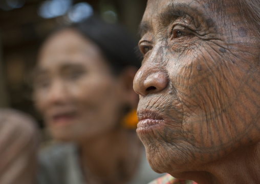 Tribal Chin Women With Spiderweb Tattoo On The Faces, Mrauk U, Myanmar