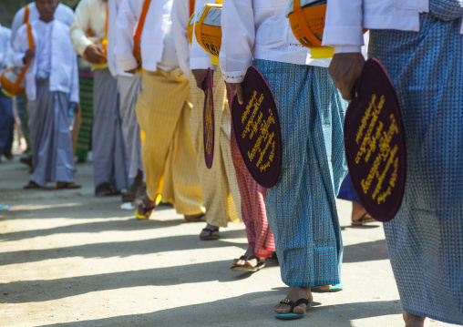 Men Holding Fans During Novitiation Parade, Bagan,  Myanmar