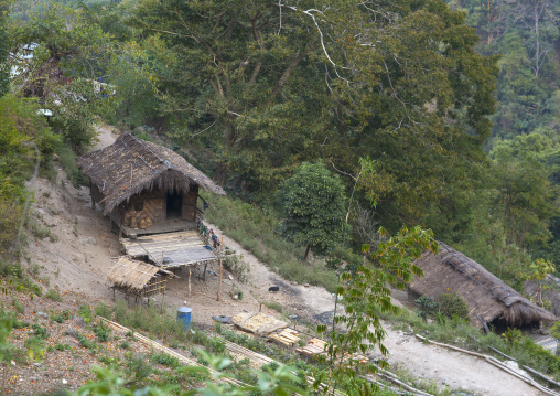 Typical Bamboo Houses In The Hills, Mindat, Myanmar
