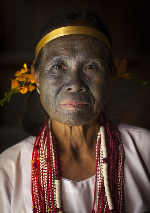 Miss Heu From Muun Tribe With Tattoo On The Face, Kanpelet, Myanmar