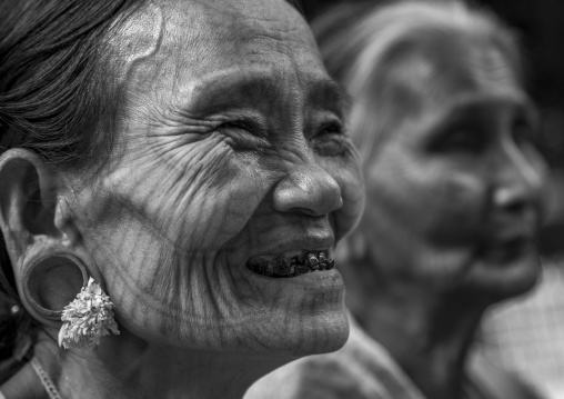 Tribal Chin Women With Spiderweb Tattoo On The Faces, Mrauk U, Myanmar