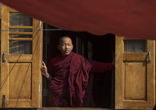 Novice Monk Looking Thru A Window, Inle Lake, Myanmar