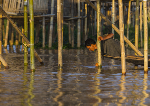 Man Washing In The Water, Inle Lake, Myanmar