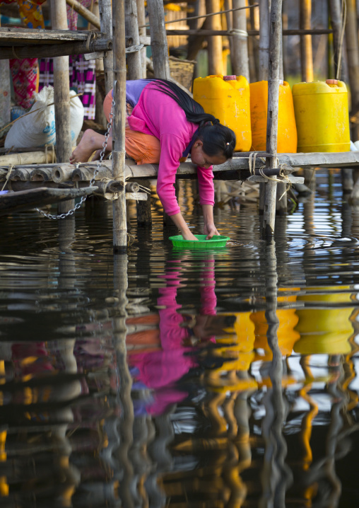 Woman Washing Food, Inle Lake, Myanmar
