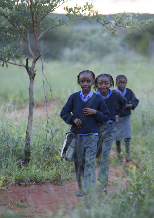 Kids On The Way To Africat Foundation School, Okonjima, Namibia