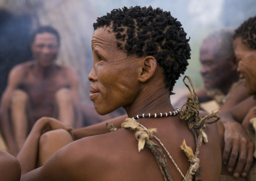 Bushman People Around A Fire In A Traditional Village, Tsumkwe, Namibia