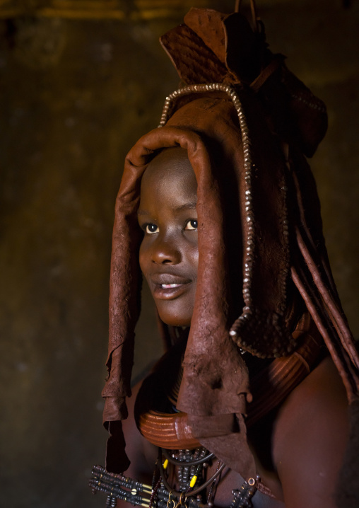 Woman Wearing Wedding Headdress In Himba Tribe, Epupa, Namibia