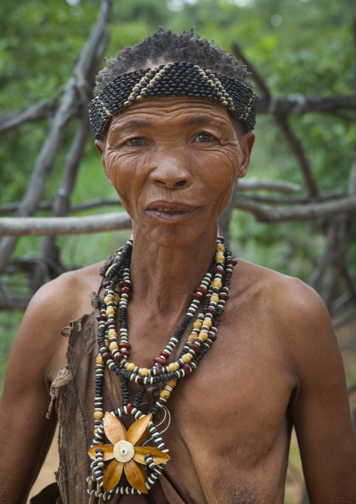 Bushman Woman With Beaded Traditional Headdress, Tsumkwe, Namibia