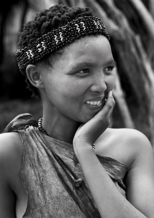 Bushman Woman With Beaded Traditional Headdress, Tsumkwe, Namibia, Tsumkwe, Namibia
