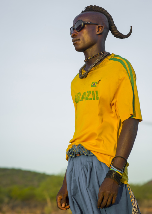 Himba Single Man With A Brazil Football Shirt, Epupa, Namibia