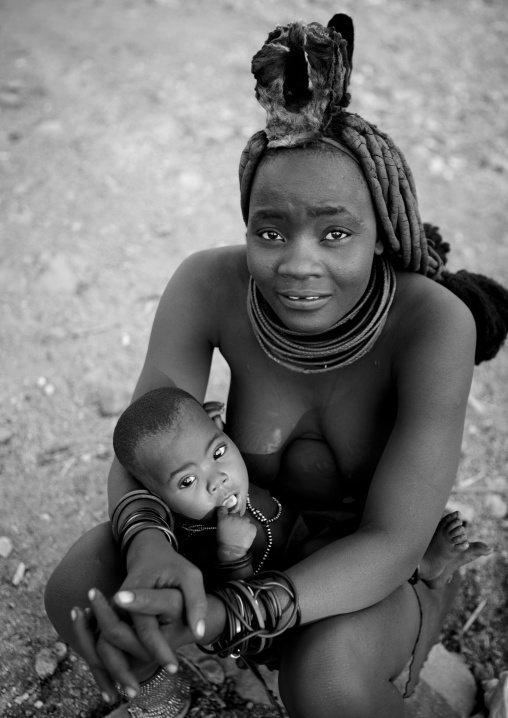Himba Woman With Her Baby, Okapale Area, Namibia