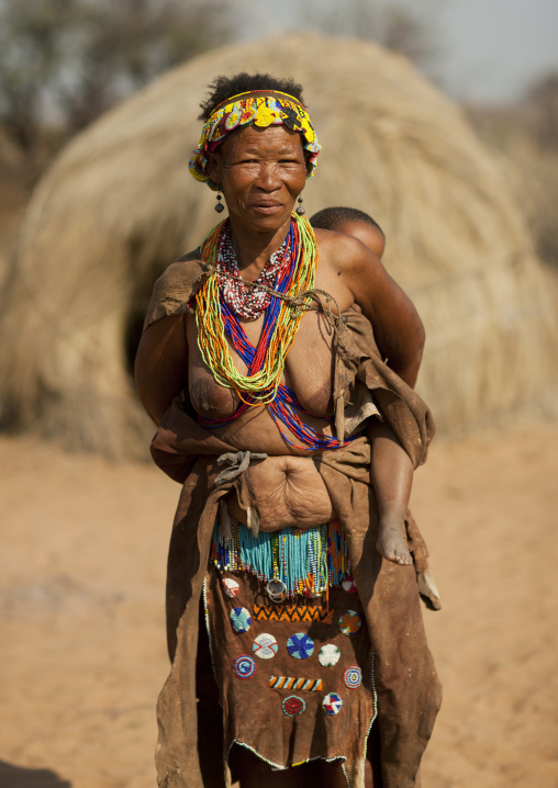 San Woman Carrying Her Baby On Her Back, Namibia