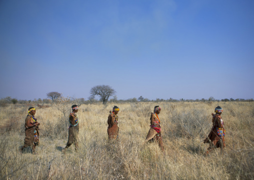 Line Of Bushman Hunters, Tsumkwe, Namibia