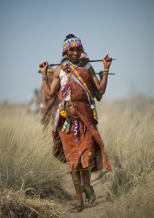San Woman Walking In The Bush, Namibia