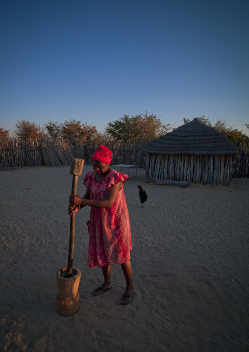 Ovambo Woman Grinding, Ruacana Area, Namibia