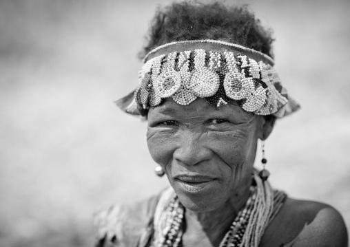 Old San Woman With Traditional Headdress, Namibia