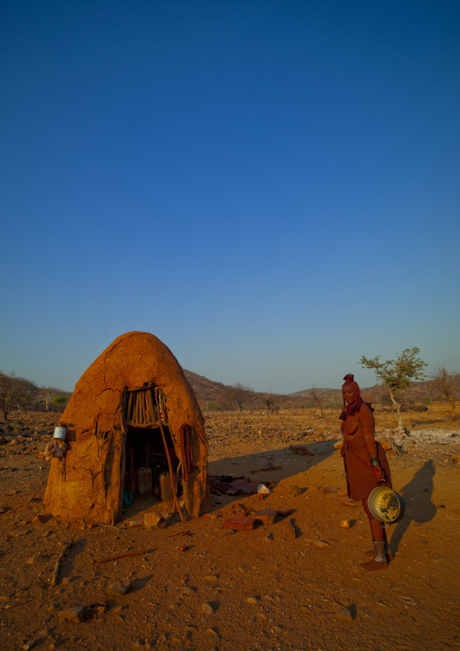 Himba Woman Next To Her Hut, Okapale Area, Namibia