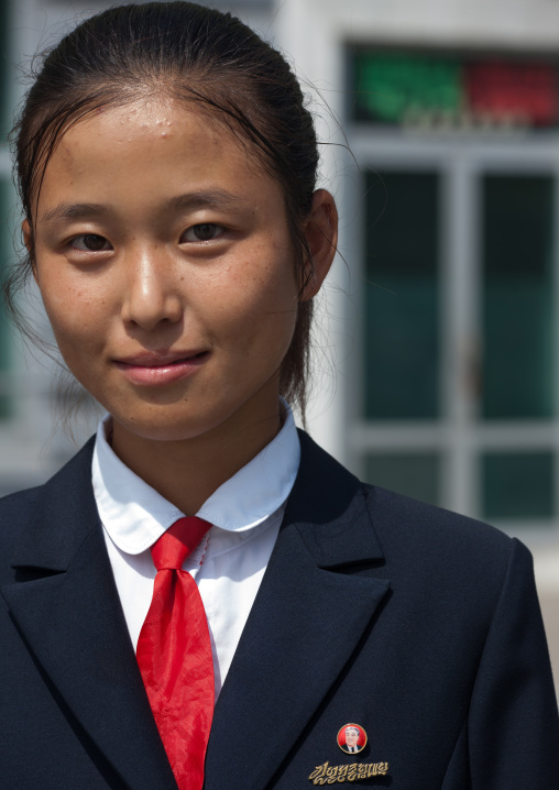 Portrait of a North Korean teenage pioneer girl, Pyongan Province, Pyongyang, North Korea