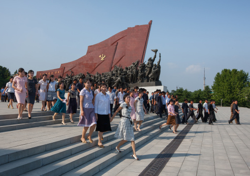 North Korean people paying respect in the Grand monument on Mansu hill, Pyongan Province, Pyongyang, North Korea